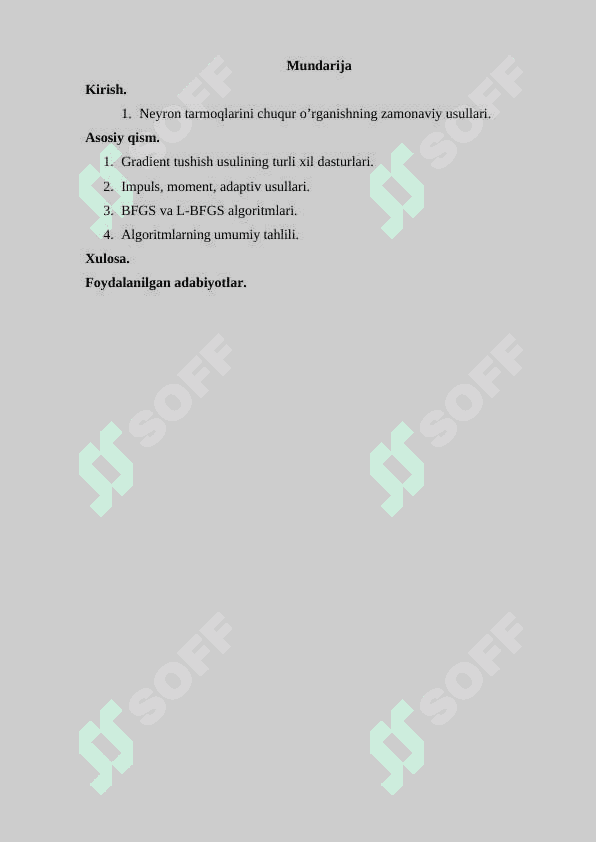 Neyron tarmog’ida gradiyentli tushish (gradient descent) funksiyasi 2