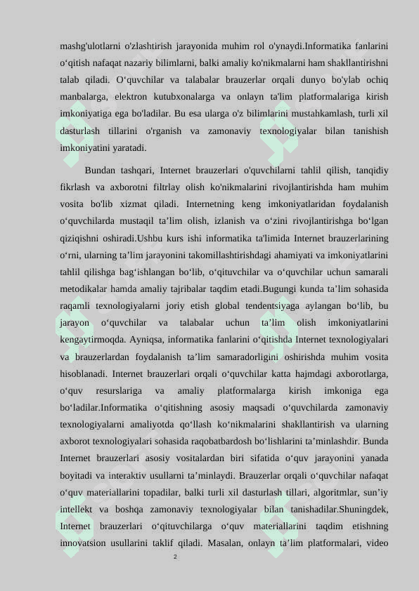 INFORMATIKA FANLARINI  O‘QITISHDA INTERNET BRAUZERLARDAN FOYDALANISHNING O‘RNI VA AHAMIYATI 2