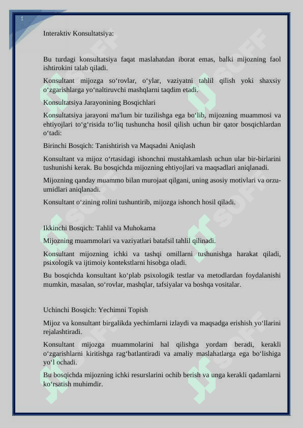 Кансултант ва мижоз муносабатлари психологияси kurs ishi 6