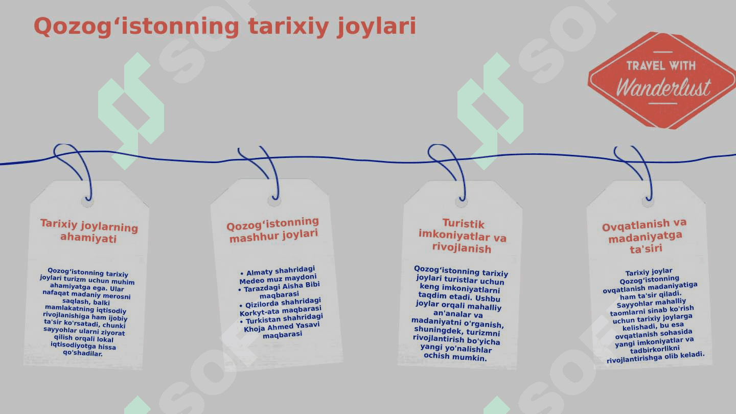 Qozogʻiston turizmning asosiy yoʻnalishlari va imkoniyatlari 8
