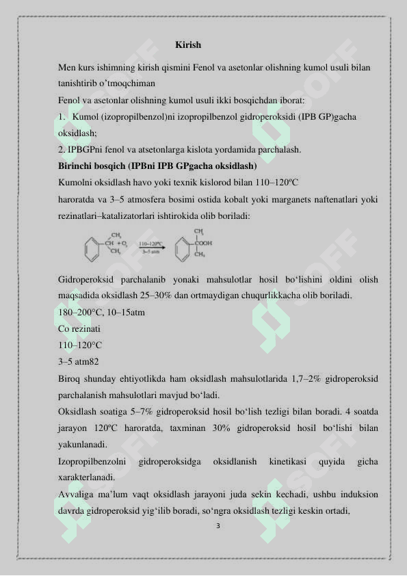 FENOL VA ASETON ISHLAB CHIQARISH TEXNOLOGIYASI,KIMYOVIY O’ZGARISHLARI VA ISHLATILISHI 3