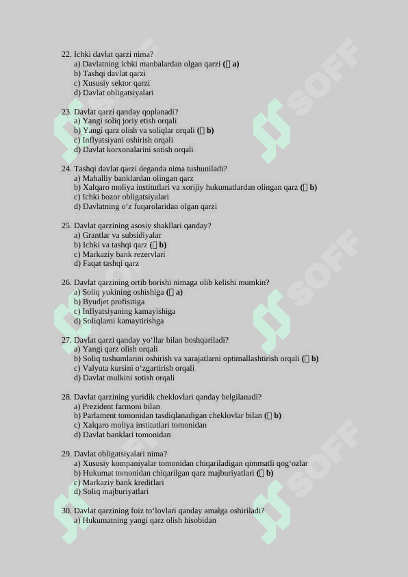 Mavzu:  Davlat byudjeti soliqlar va davlat qarzi. TEST JAVOBLARI BILAN 4