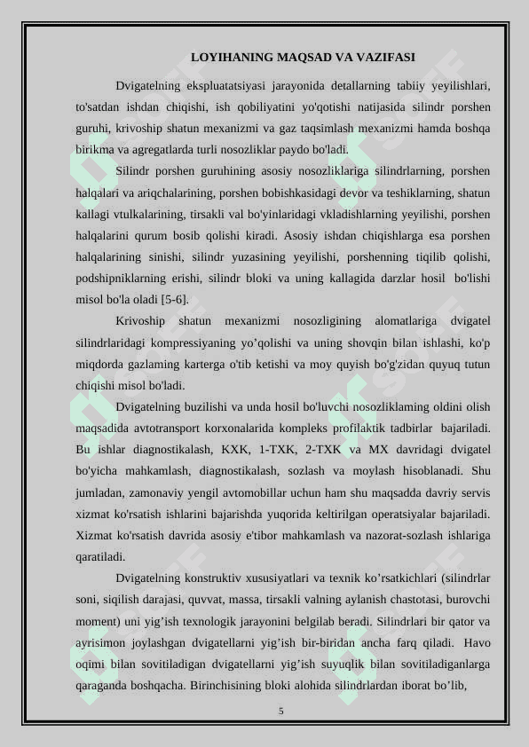 Krivoship-shatunli mexanizmi detallarni ni yig’ishda porshen va halqalarni silindirga o’rnatish moslamasi KURS ISHI 5