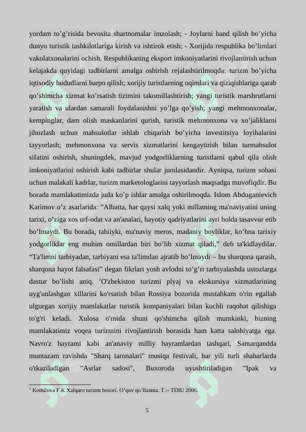 O’zbekistonda xalqaro turizmning rivojlanishi va istiqbollari  KUR ISHI 5
