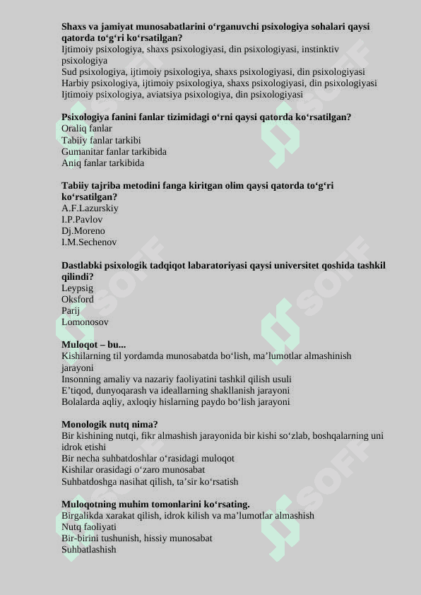 Umumiy psixologiya test 2025-yil 6