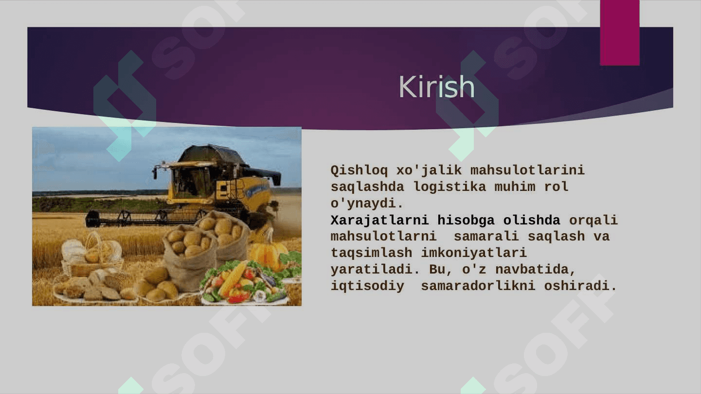 Qishloq xo'jalik mahsulotlarini saqlashda logistik xarajatlarni hisobga olish 2