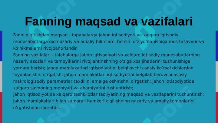 Xalqaro iqtisodiy munosabatlar fanining maqsad va vazifalari 3