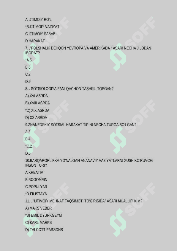 SOTSIOLOGIYA TARIXI 50 TA TEST 2