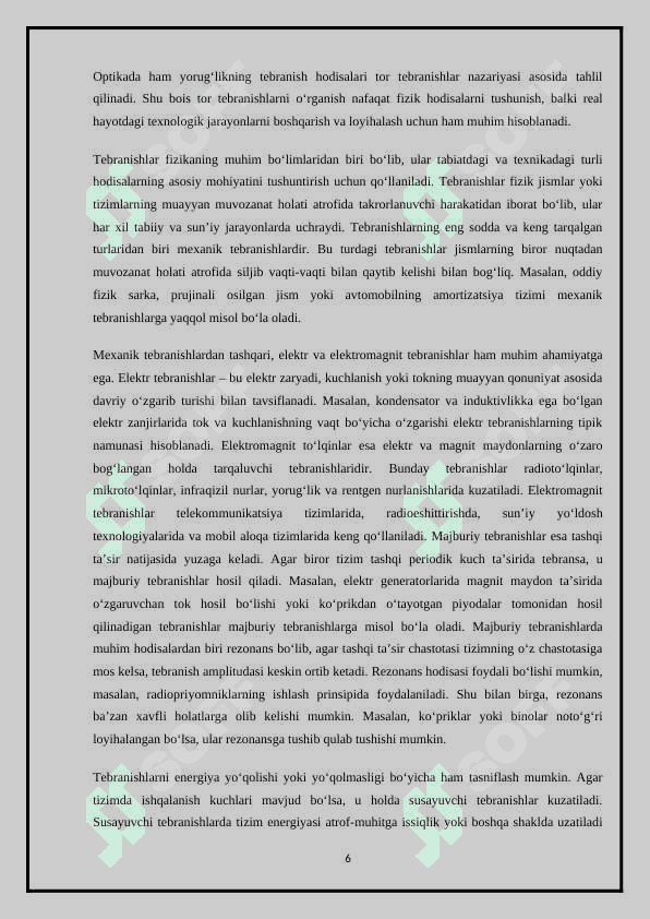 Tor tebranish tenglamasini keltirib chiqarish 6