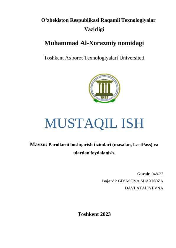 Parollarni boshqarish tizimlari (masalan, LastPass) va ulardan foydalanish..docx 1