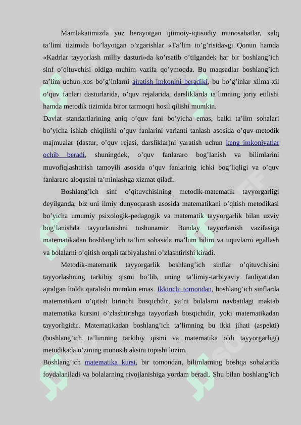 Boshlang'ich sinflarda matematika o'qitishning tarbiyaviy ta'limiy rivojlantiruvchi maqsadi va vazifalari 2