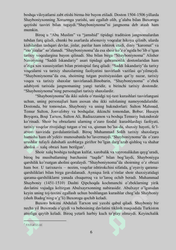 MUHAMMAD SOLIHNING “SHAYBONIYNOMA” ASARITARIXIY  MANBA SIFATIDA” 6