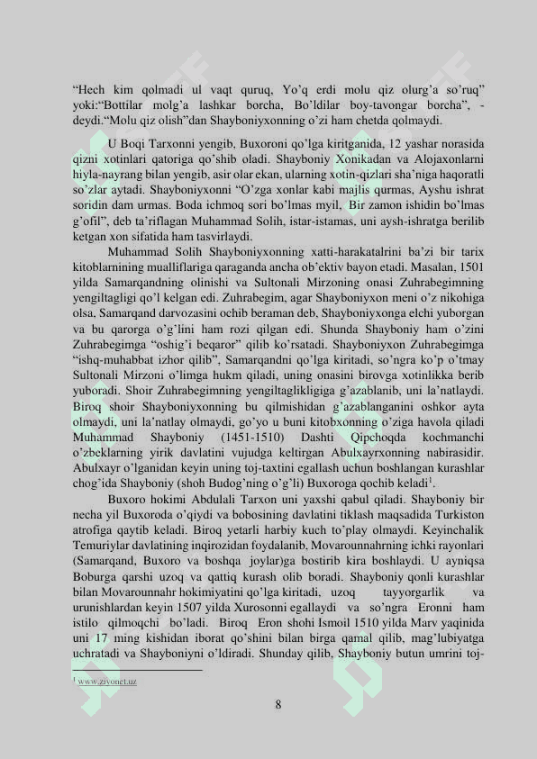 MUHAMMAD SOLIHNING “SHAYBONIYNOMA” ASARITARIXIY  MANBA SIFATIDA” 8