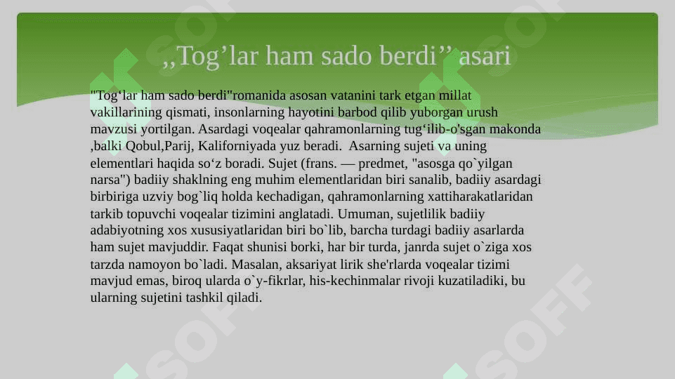 Holid Husayniyning Tog'lar ham sado beradi asariga taqdimot. 6