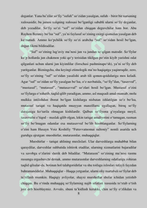 Tasavvuf ta‘limotning shakllanish jarayoni va uning islom ta’limoti  rivojidagi o‘rni 8