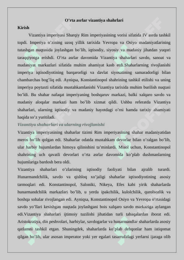 O‘rta asrlar Vizantiya shaharlari 2