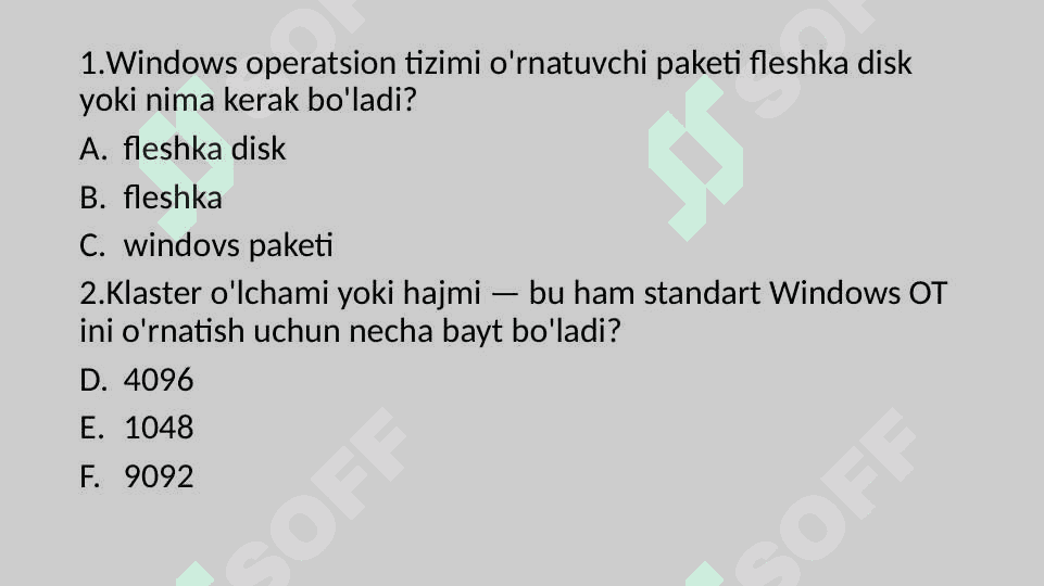 Windows operatsion tizimining oddiy va serverli sistemalarini kompyuterga o’rnatish. 2