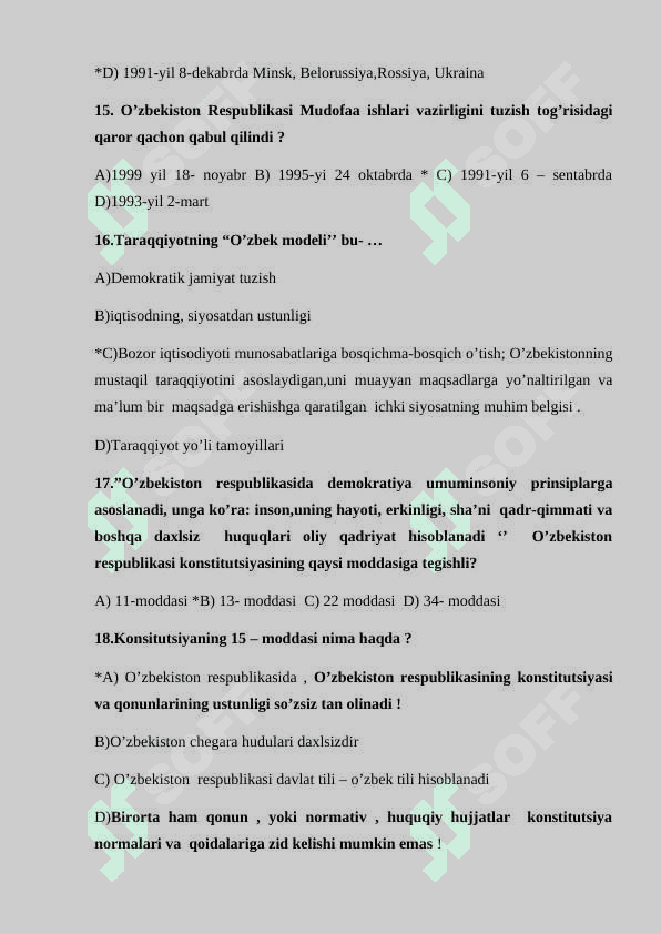 Test O’zbekistonning eng yangi tarixi 4
