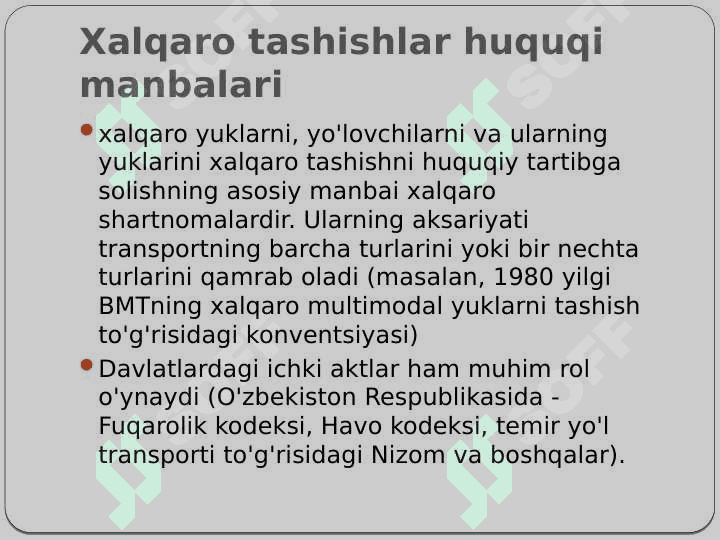 Xalqaro tashishlarni tartibga solish 6