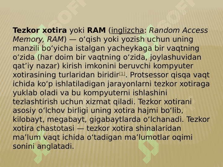tezkor xotira xotira turlari bilan tanishish 2
