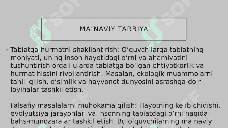 Biologiyani oʻqitishda oʻquvchilarni manaviy axloqiy aqliy Iqtisodiy gigiyenik jinsiy va jismoniy tarbiyalash masalalari 4