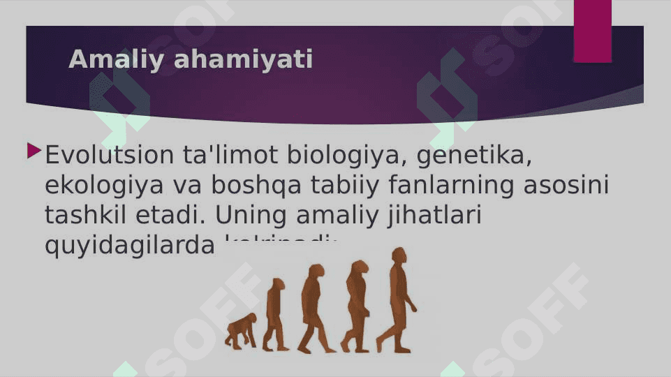 Evolutsion ta’limotning amaliy va nazariy ahamiyati. Evolutsion ta’limotni va tabiatni muhofaza qilish 2