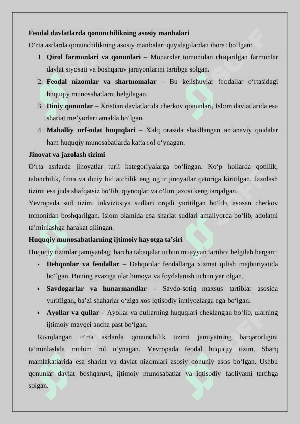 Rivojlangan o‘rta asrlarda qonunchilik munosabatlari 3