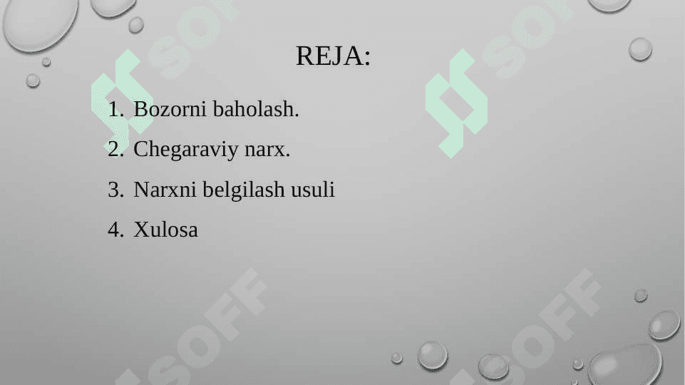Bozorni baholash. Chegaraviy narx. Narxni belgilash usuli 2