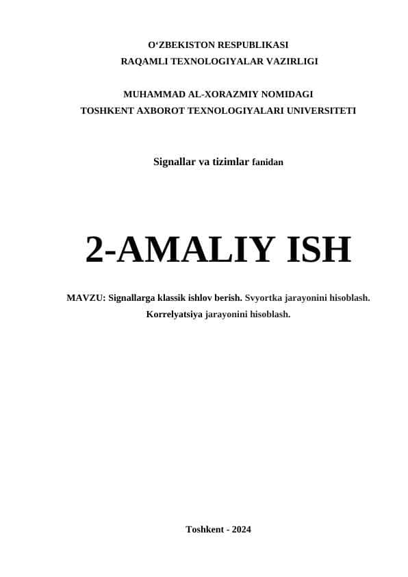 Svyortka jarayonini hisoblash. Korrelyatsiya jarayonini hisoblash(23-variant)