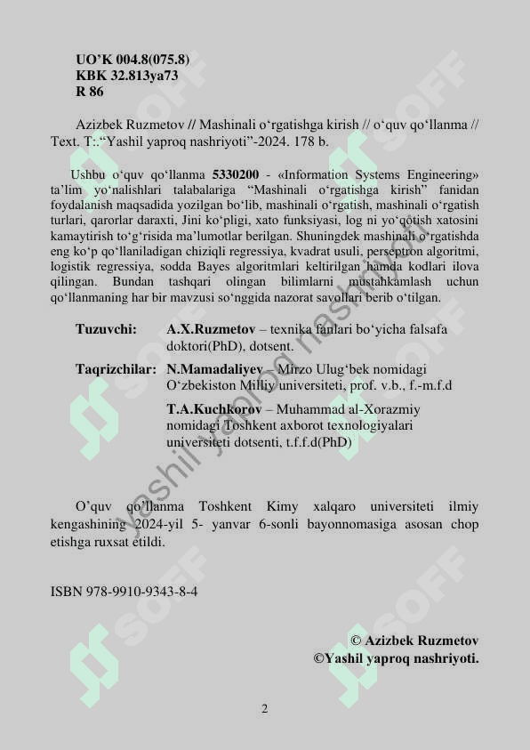Mashinali o'rgatishga kirish(Machine learning) 3