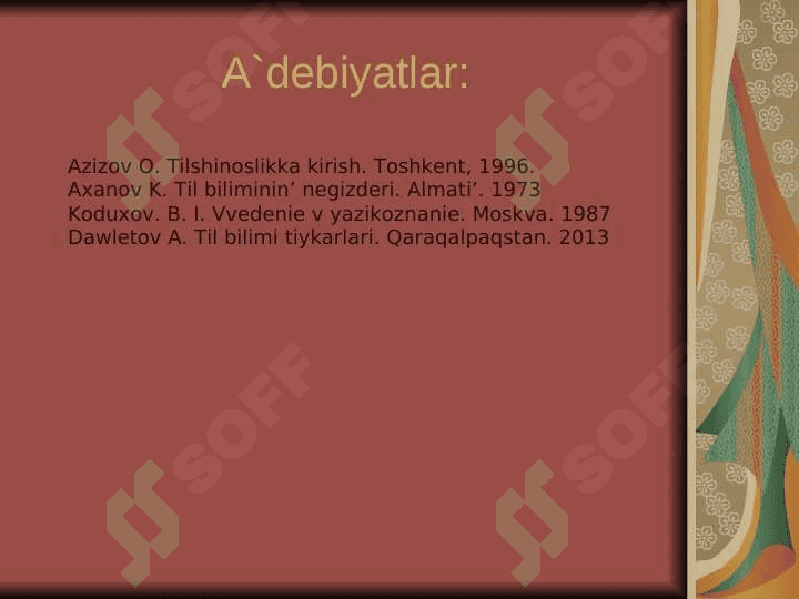 Til biliminin` tarawları ha`m basqa ilimler menen baylanısı 2