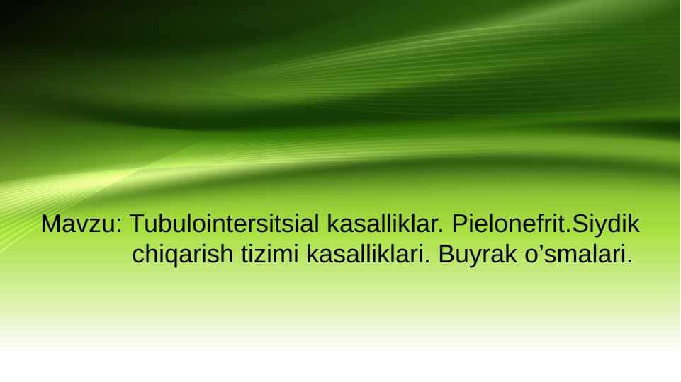 Tubulointersitsial kasalliklar. Pielonefrit.Siydik chiqarish tizimi kasalliklari. Buyrak o‘smalari.