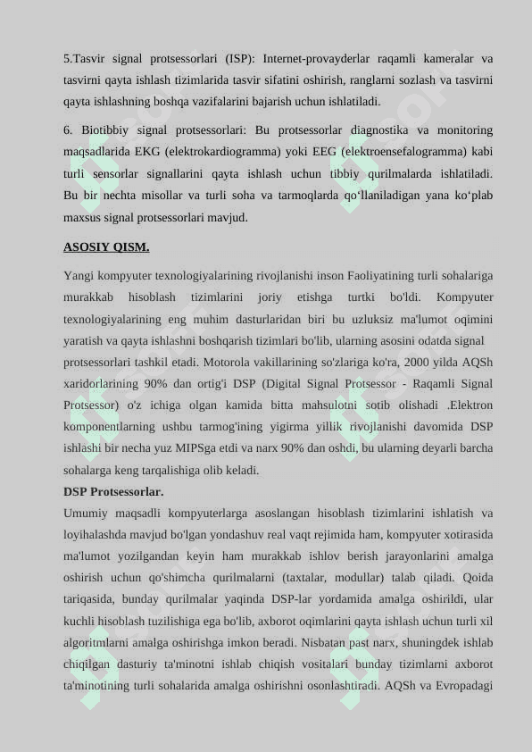 Signal protsessorni tuzilishi, qurilmalari, ishlash tartibi 4