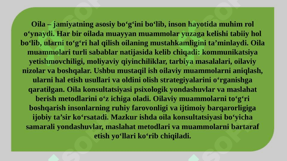 Oila muammolari bo’yicha konsultatsiya. SLAYD 40 SAHIFA 3
