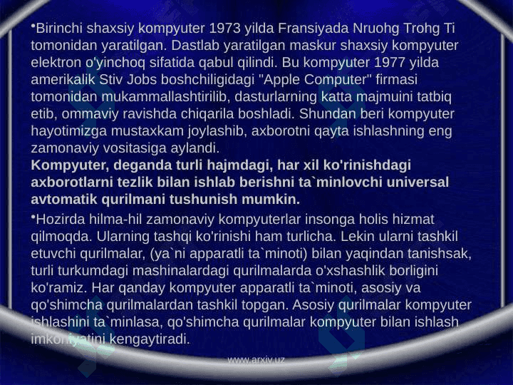 Kompyuter qurilmalari vazifalari (asosiy va qo‘shimcha qurilmalar) 3