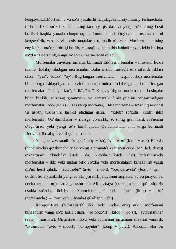 MORFEMIKA VA SO‘Z YASALISHINI O‘QITISH METODIKASI 7