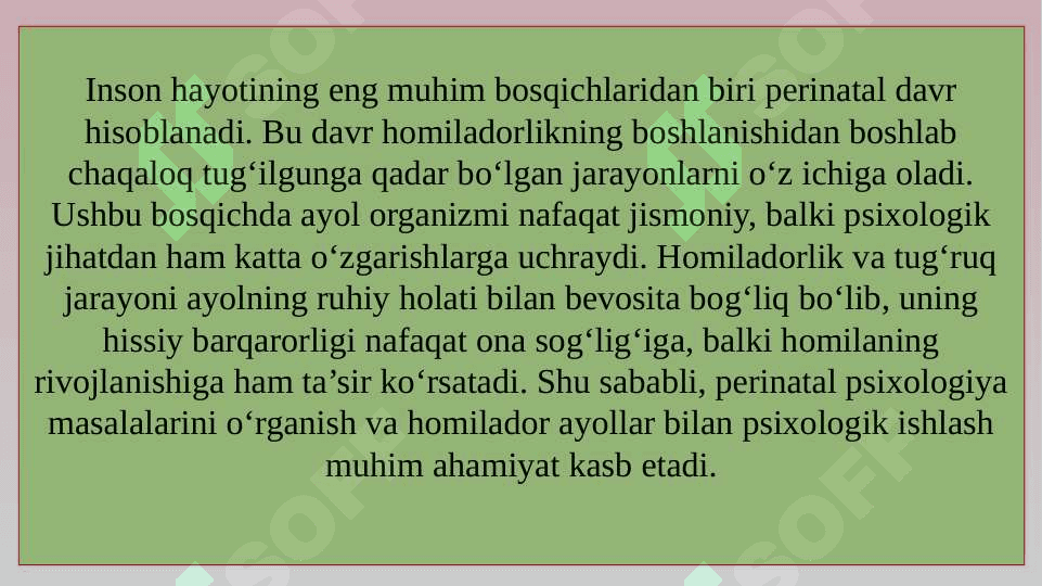 PERINATAL  PSIHOLOGIYA XOMLADOR VA  TUG'RUQ   SLAYD 3