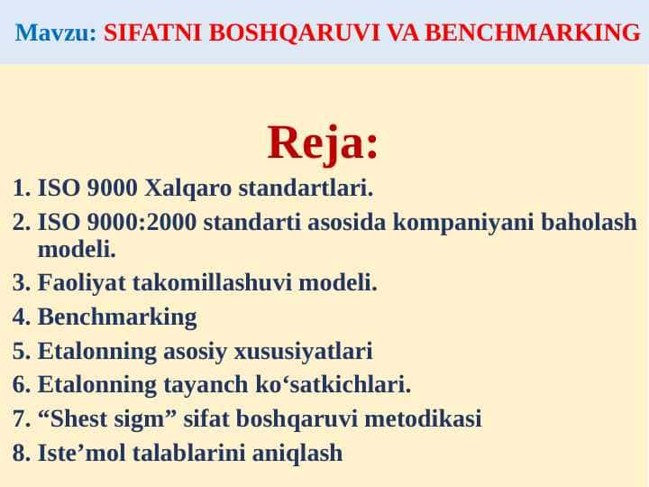 SIFATNI BOSHQARUVI VA BENCHMARKING 1