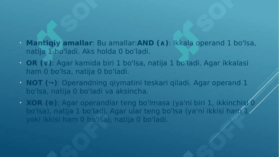 Bul funksiyalari va ularning soni. Bul algebrasi qonunlari. 4