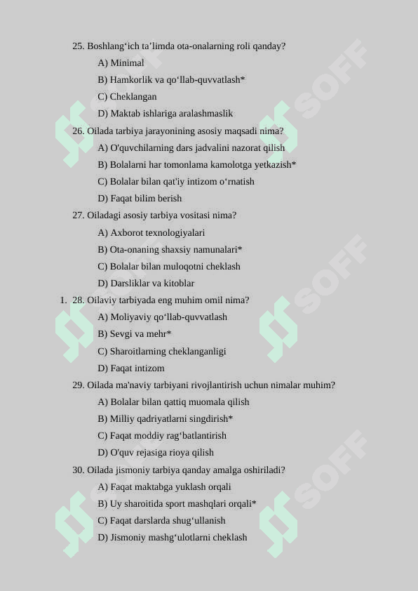 TARBIYA VA TA’LIM FANIDAN TEST 150TA 6