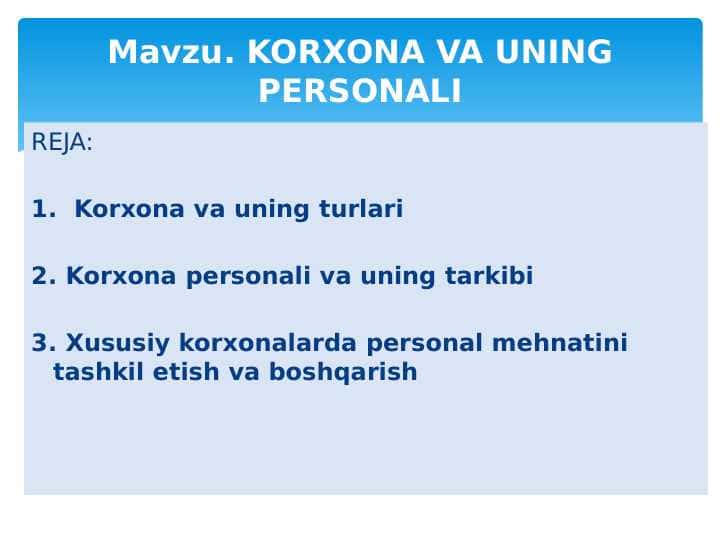 KORXONA VA UNING PERSONALI 1
