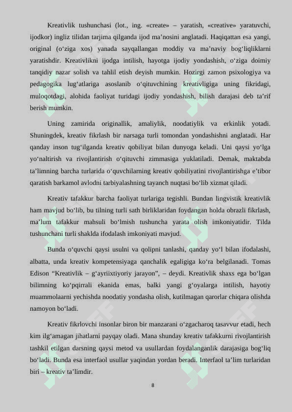 Bo‘lajak mutaxassislarda kreativlikni shakllantirish yo‘nalishlari. 7