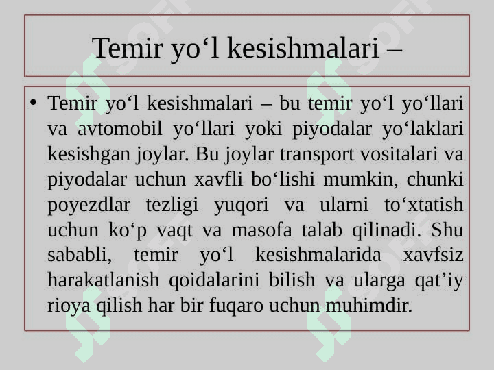 TEMIR YO'L KESISHMALARI ORQALI XARAKATLANISH  OCHIQ DARS ISHLANMASI 3