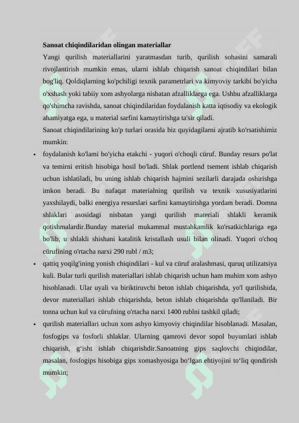 Sanoat chiqindilari asosida gips bog'lovchilar ishlab chiqarish 3
