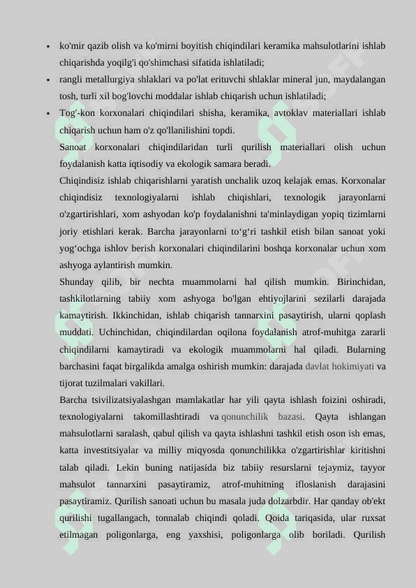 Sanoat chiqindilari asosida gips bog'lovchilar ishlab chiqarish 4