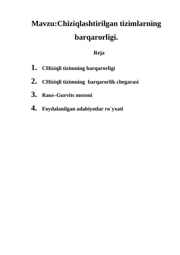 Chiziqlashtirilgan tizimlarning barqarorligi.