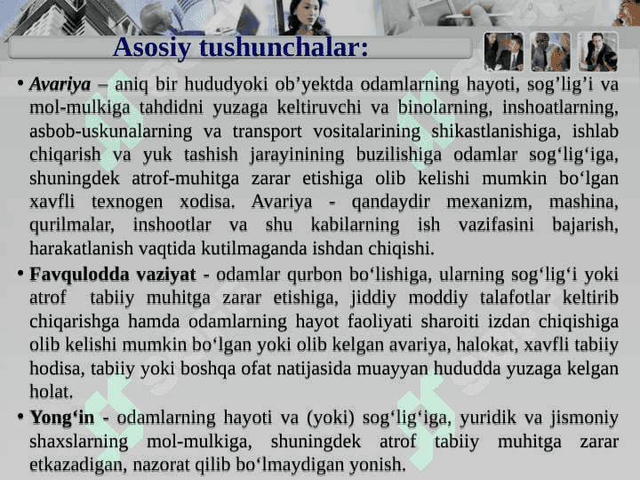 Hayot faoliyati xavfsizligi faniga kirish 8