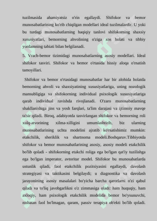 Shifokor va bemor tizimidagi asosiy modellar 3