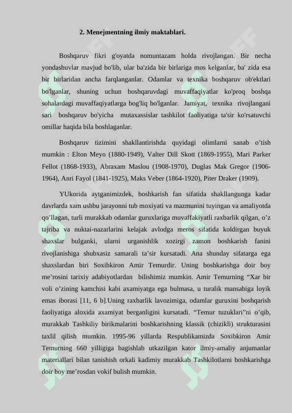 Menejmentning rivojlanish tarixi va zamonaviy holati. 6