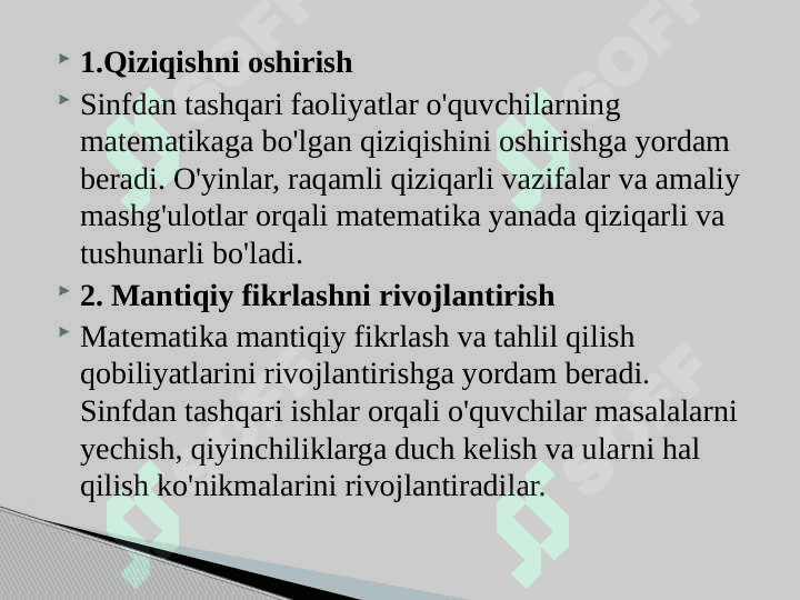 Boshlang’ich sinflarda matematikadan sinfdan tashqari ishlar faniga kirish.Boshlang’ich sinflarda matematikadan sinfdan tashqari ishlarni tashkil etishning maqsad va vazifalari.Boshlang’ich sinfda matematikadan sinfdan tashqari ishni tashkil qilish turlari. 4